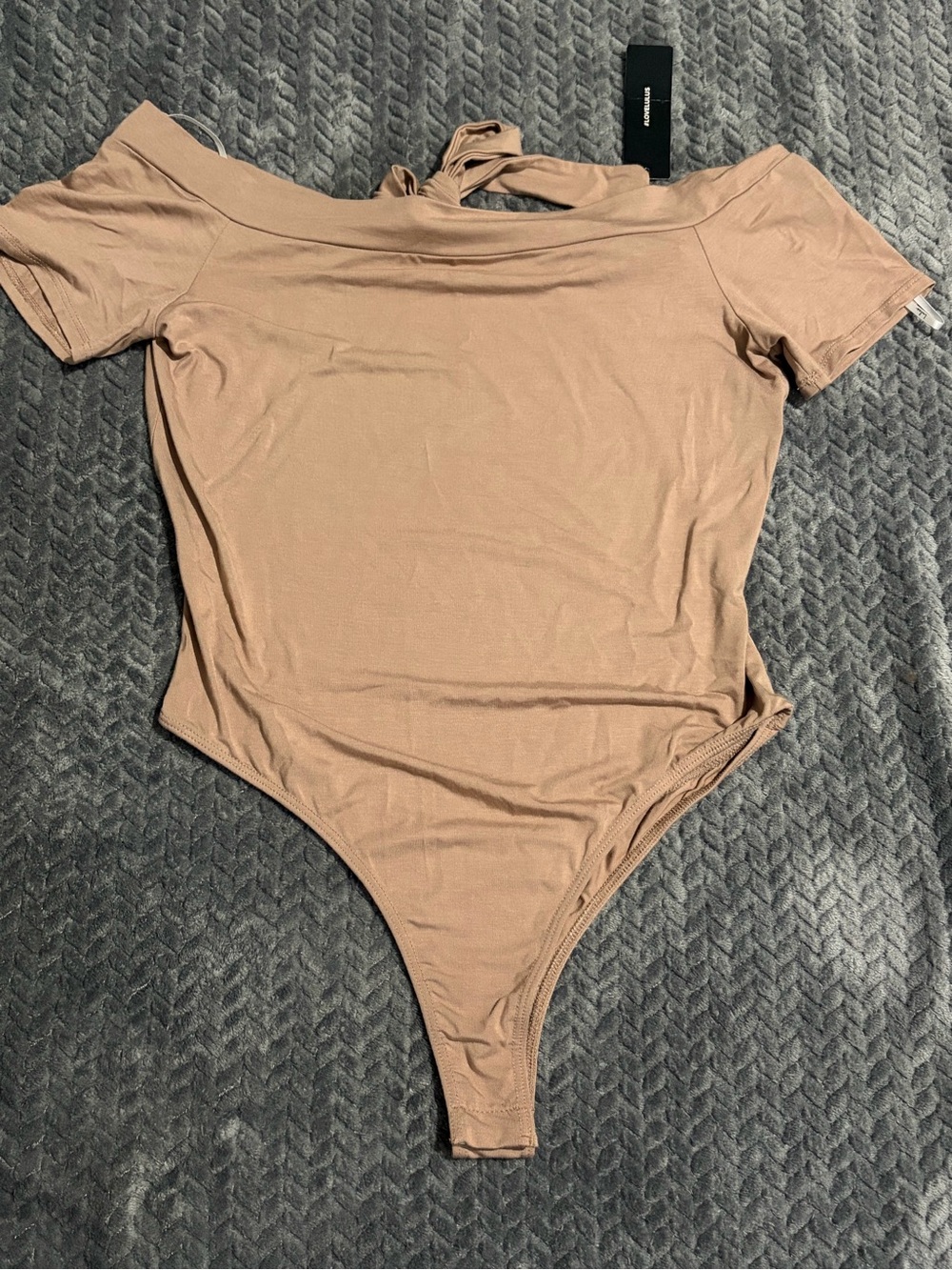 Lulu's Nude-Taupe Off-Shoulder Bodysuit